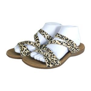 Taos Women’s Double U US9 Leather Calf Hair Cheetah Flat Thong Sandals Shoes